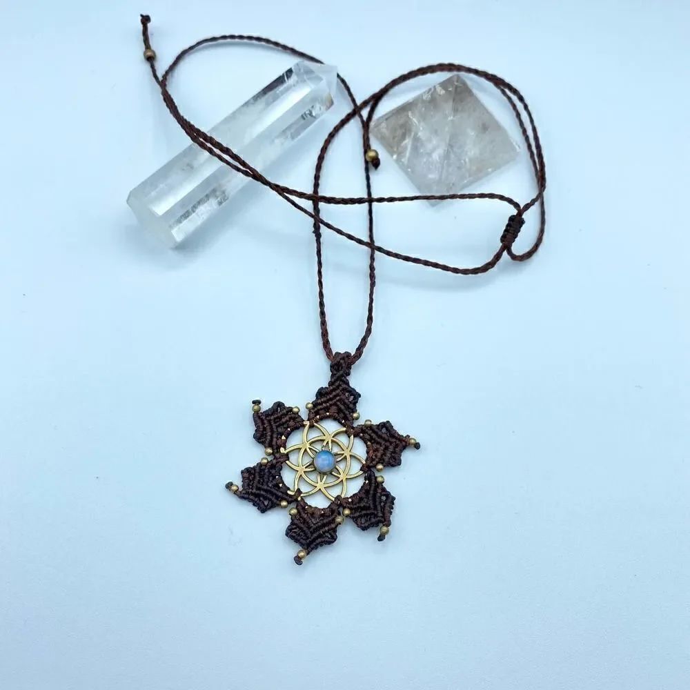 Handmade Sacred Macrame Mandala Brass MANDALA Pendant Bohemian Thread Necklace